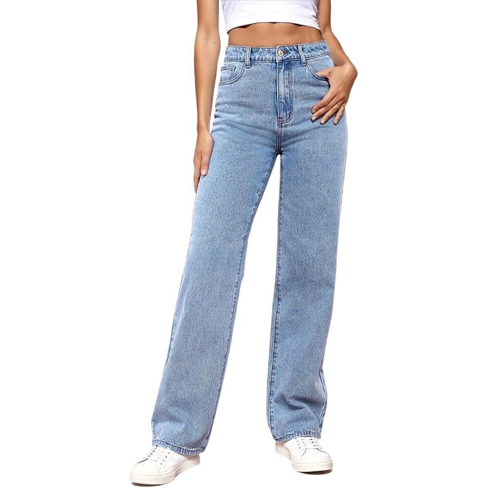 Women's Stretchy High Waisted Straight Leg Jeans Casual Tummy Control